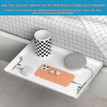 Double-Sided Bedside Shelf Plastic Bed Shelf for Hanging Box Spring Bed 32 x 23 x 5.7 cm Bedside Shelf for Bed Sofas Windows White
