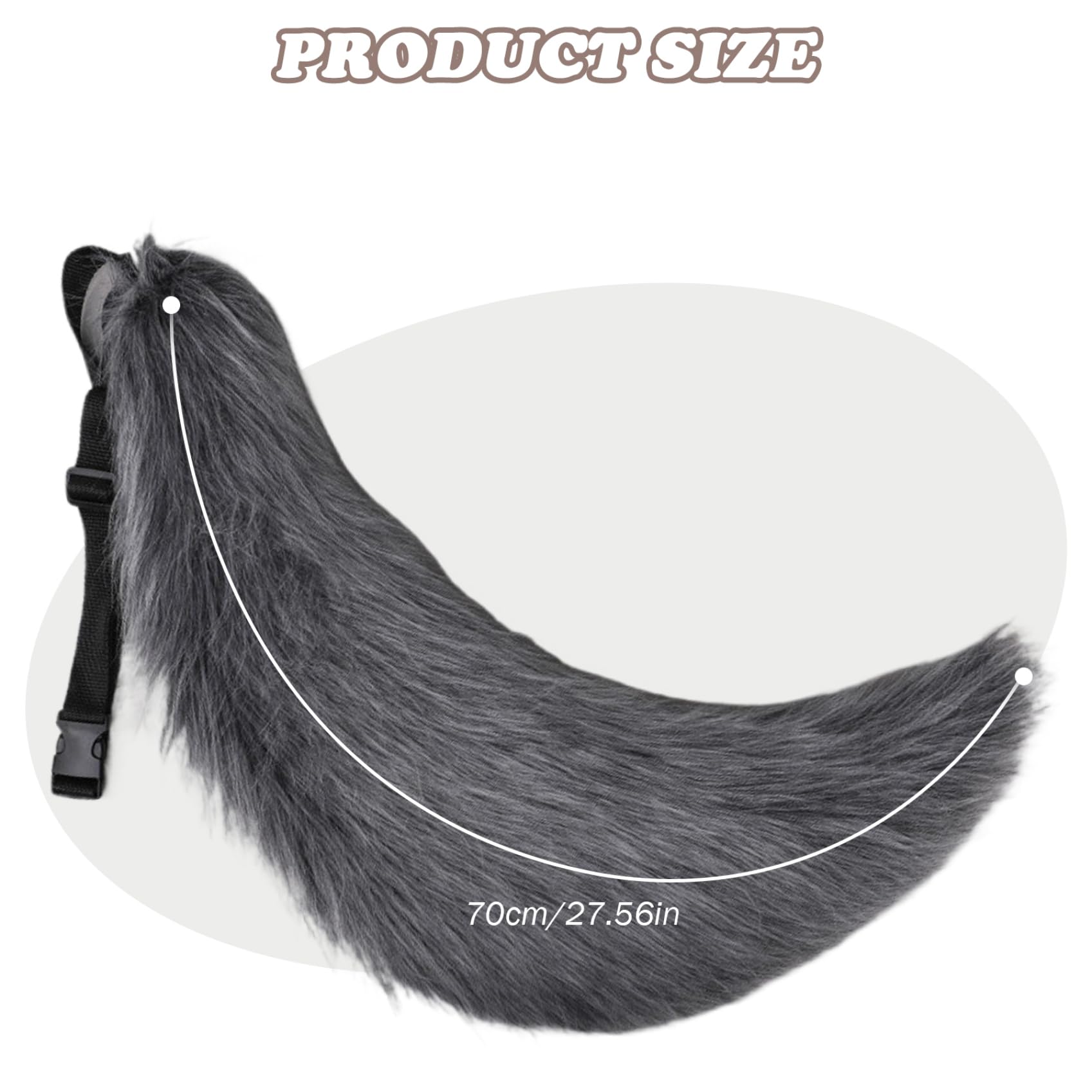 Therian-Schwanz, 68, 6 cm – Halloween-Pelzschwanz mit Gürtel, Kunstfell-Wolf für Erwachsene, Kinder, Cosplay, Party, Kostümzubehör (grau)