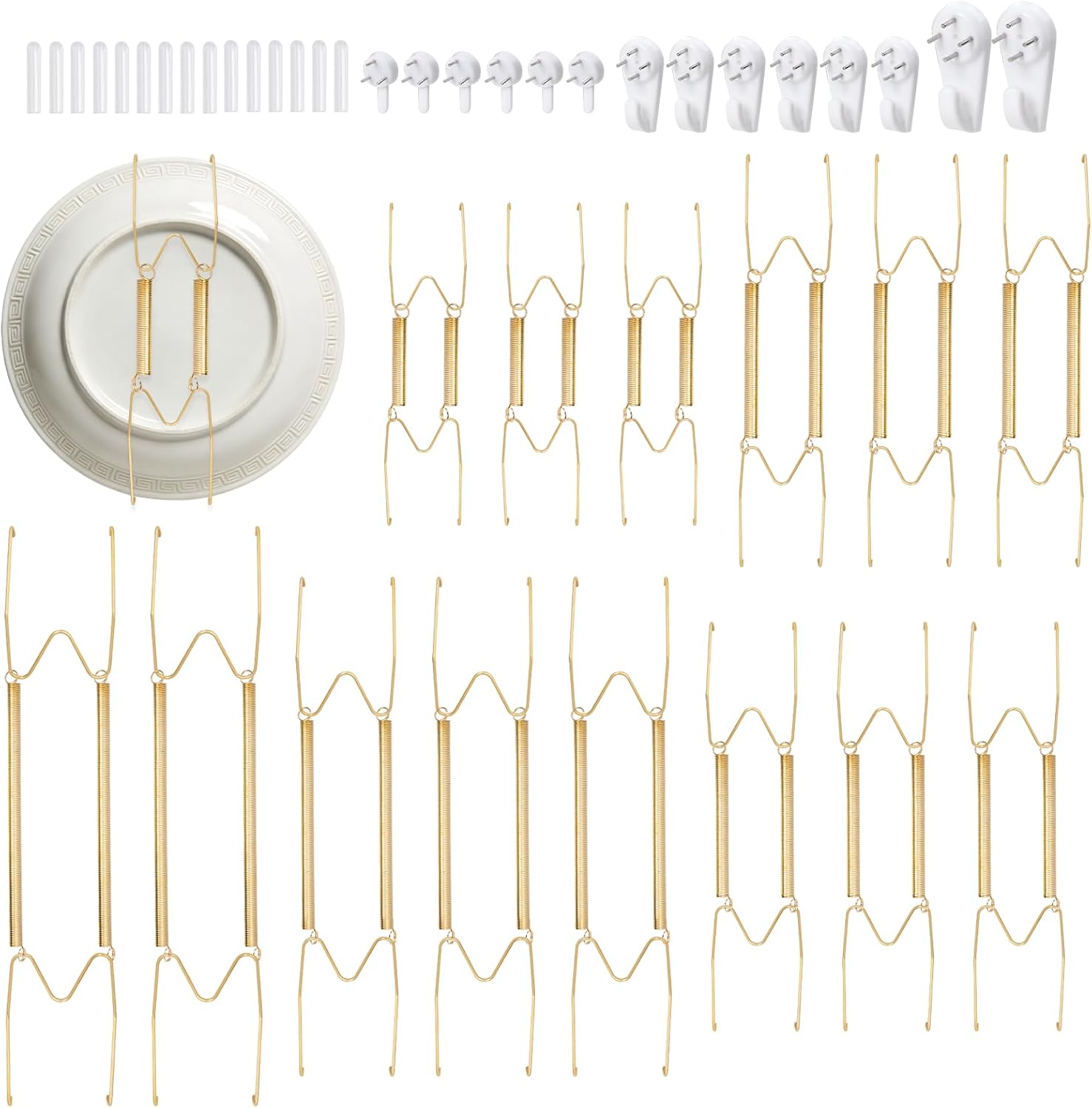 14Pcs Plate Hangers for The Wall, 4/6/8/10/12 Inch Decorative Plate Wall Hangers for Display, Stainless Steel Invisible Plate Holders with Hooks for Decorative