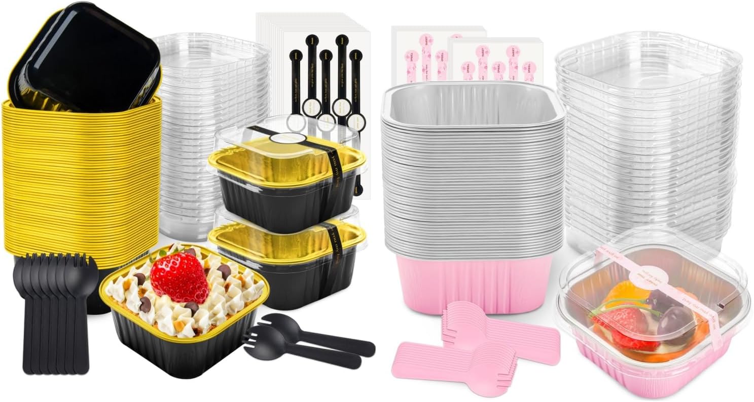 bundle of 100 Pack Mini Loaf Pans with Lids and Spoons