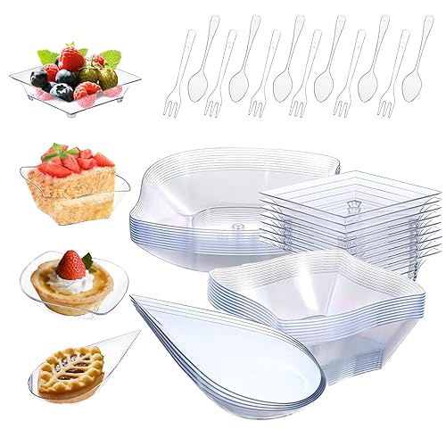 200 Pcs Mini Appetizer Plates with Spoons and Forks, Clear