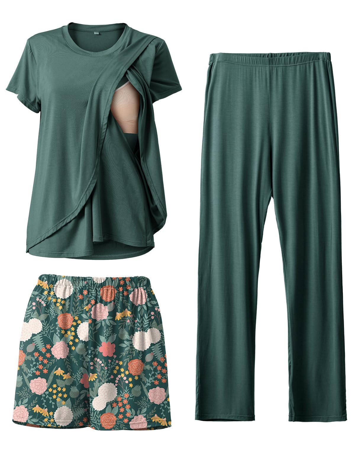 Rnxrbb 3-Piece Postpartum Nursing Pajamas Set