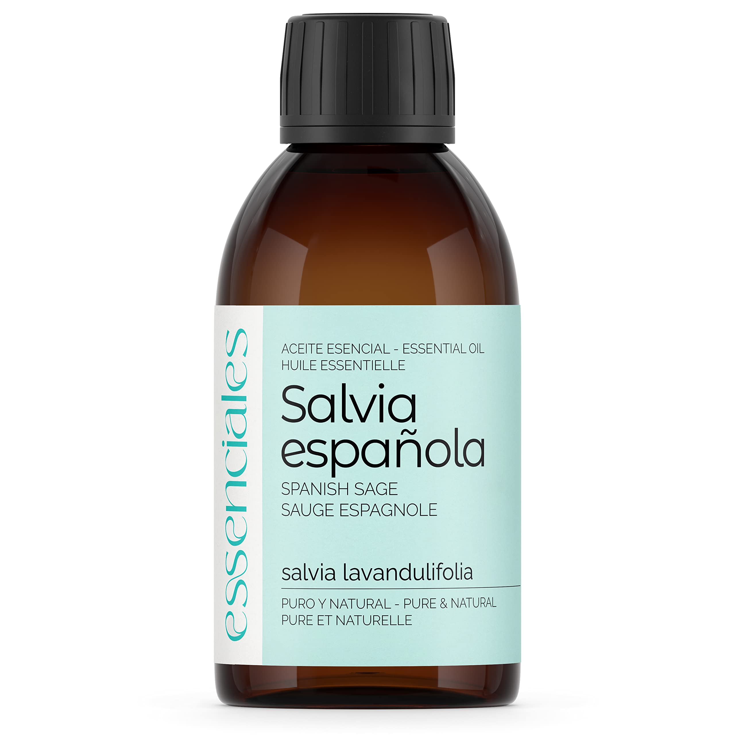 ESSENCIALES Aceite Esencial de Salvia española 200 ml – 100% Puro y Natural – Aroma Herbal Intenso – Ideal para Difusor y Aromaterapia