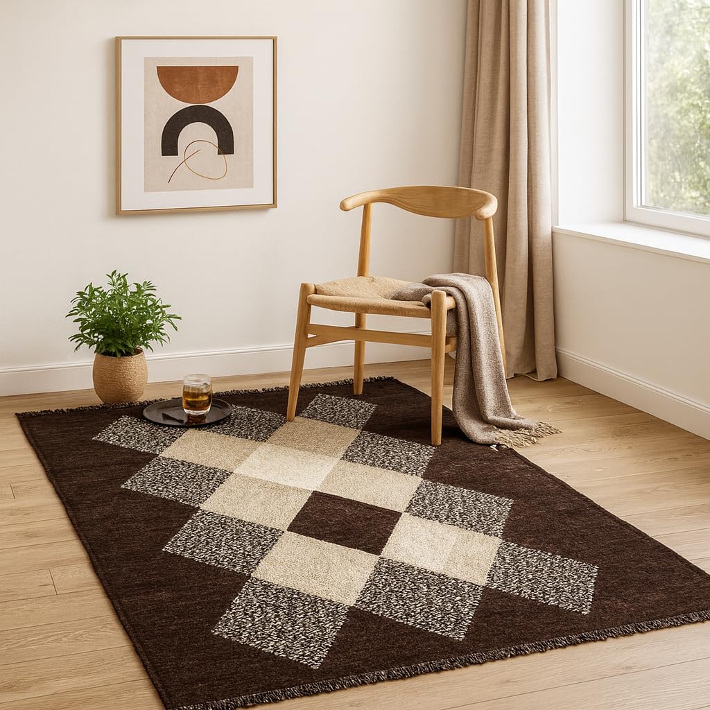 BSB HOME Designer Superfine Chenille Carpet | 500 GSM Velvet Carpet/Area Rug/Durries with Fine Gold Yarn for Living Room, Bedroom, Runner| 150x210 cm or 5x7 ft, Coffee-image-41