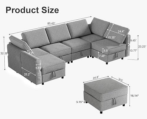 Miniatura 2 de Sofá en forma de L, sofá modular modular con almacenamiento, sofá cama convertible, sofá modular convertible de 6 plazas, sofá esquinero, gris