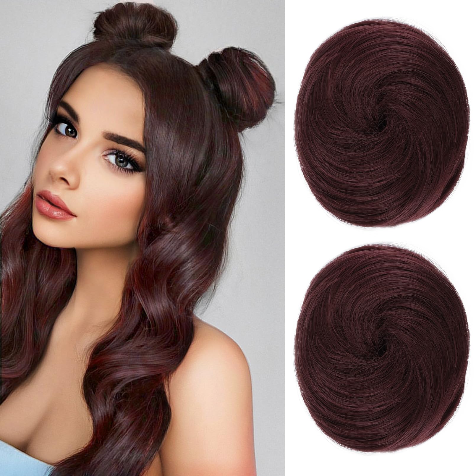 REECHO 2 PCS Mini Claw Clip in Messy & Cat Ears Hair Bun Extensions Wig Accessory Updo Hairpieces for Women Girls (Pack of 2-3" Straight