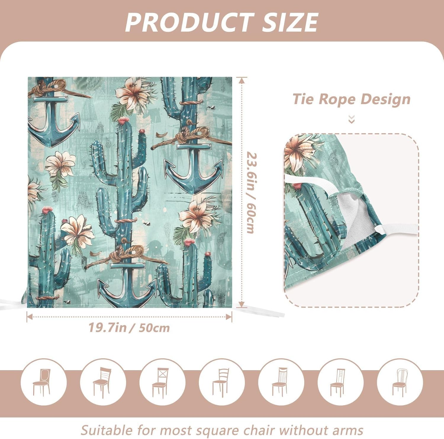 ALAZA Anchor Cactus Chair Back Cover Set of 6, Washable Reusable Removable Chair Slipcovers Decorative Chair Cover for Home Kitchen Wedding Party