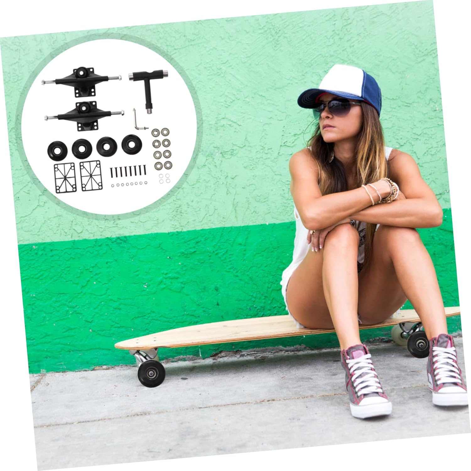 Skateboard Bridge Bracket Complete Parts Set Bearings Wheels High Load Capacity Random Style