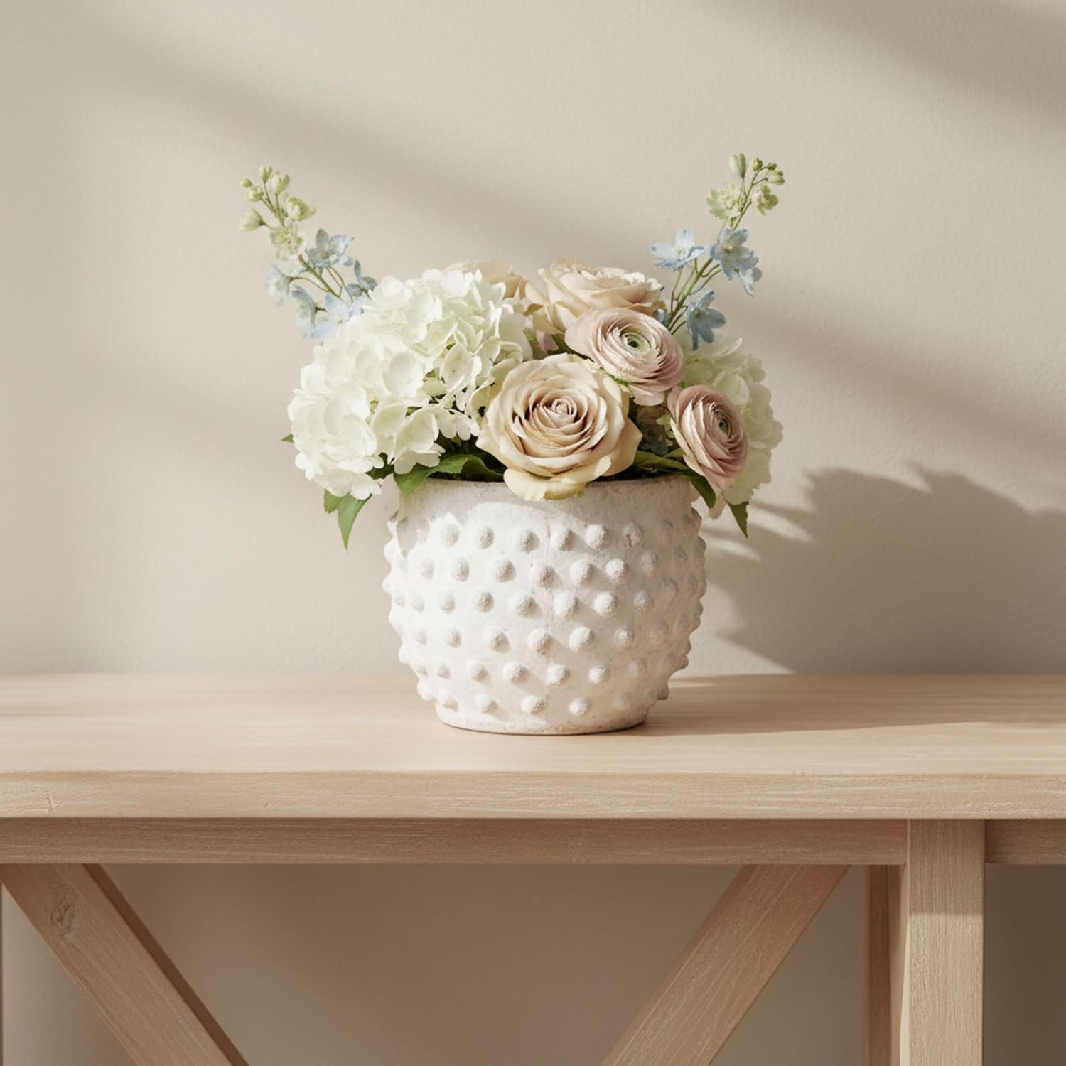 Garden Pottery Flower Pot with Bubble Texture – Decorative Round Terracota Planter for Indoor and Outdoor Plants – Unique Contemporary Accent for Garden, Patio, or Home Decor – 5" White