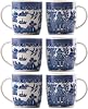 Blue Willow Barrel Mugs Set of 6, 350ml Bone China Coffee Mug Oriental Style Coffee Cups with Handle for Milk Tea Hot Cocoa 9 x 8.5cm