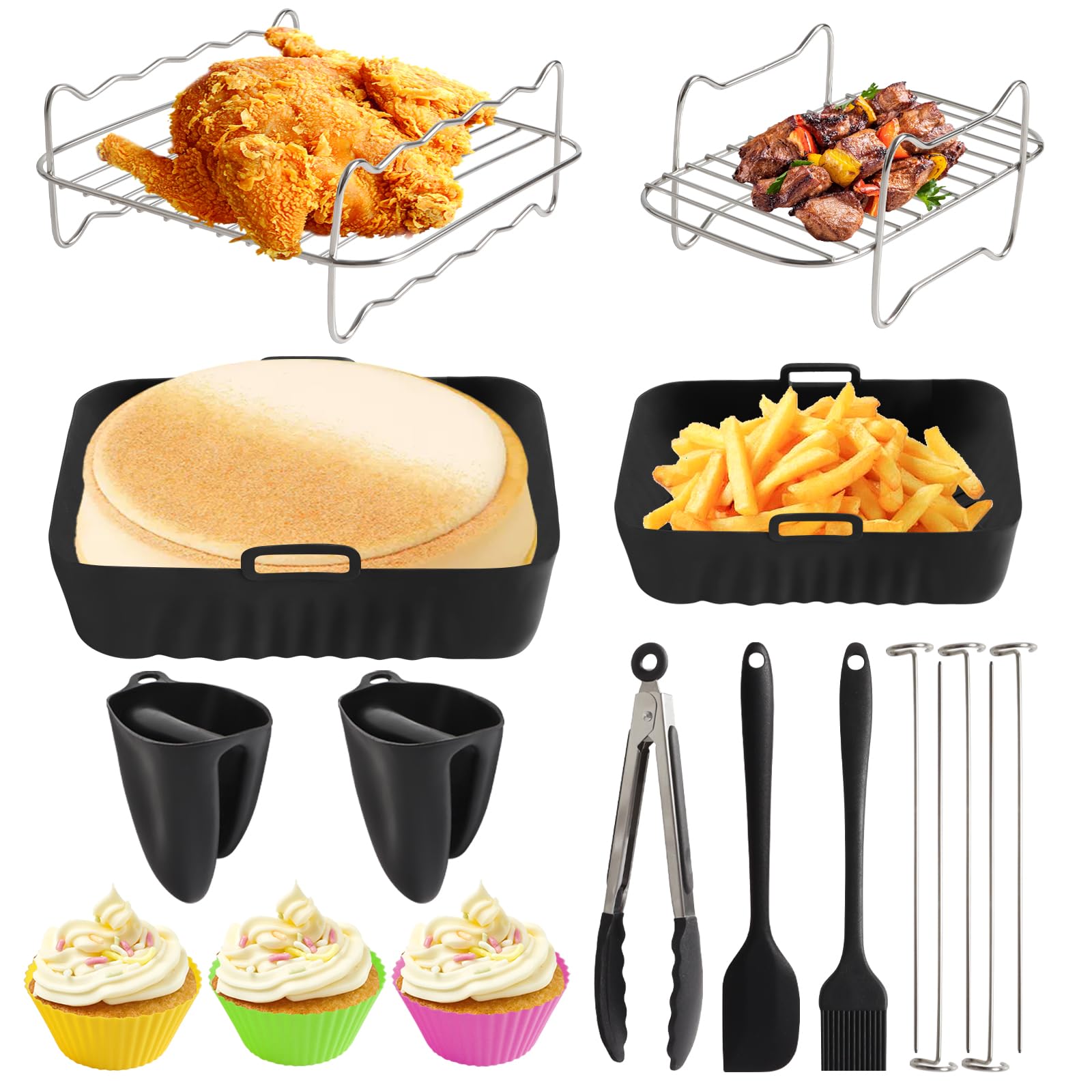 Accessoires Friteuse à Air Philips Dual Basket Série 3000-5000 - 2 Moules Silicone 6L+3L, Tasses à Muffins, Gants, Grattoir…