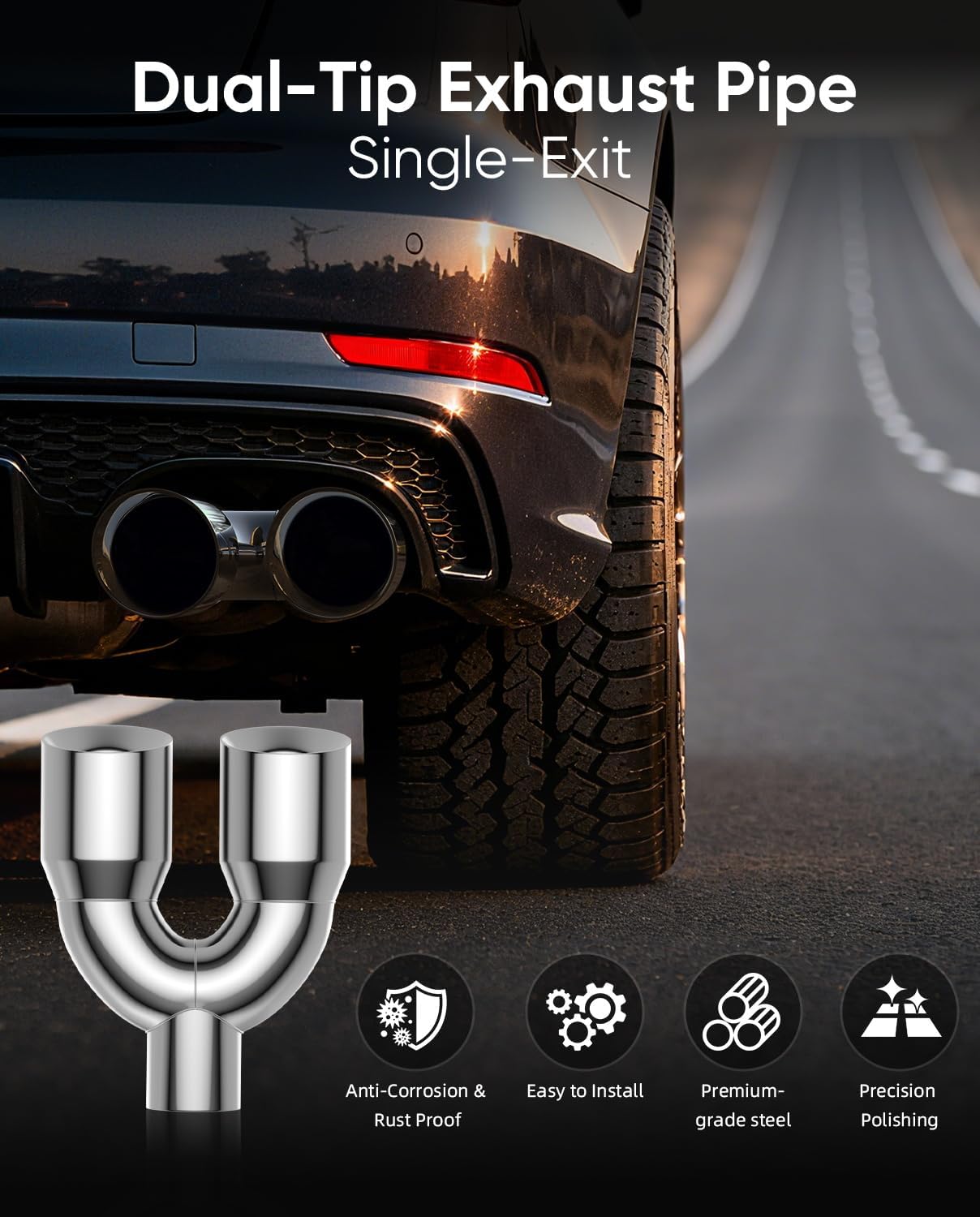 2.5" Dual Exhaust Tip,2.5 Inch Inlet 3inch outlet 9.5" Long Tail Pipe, Double Wall Polished Stainless Steel Exhaust Tip, Car Tailpipe