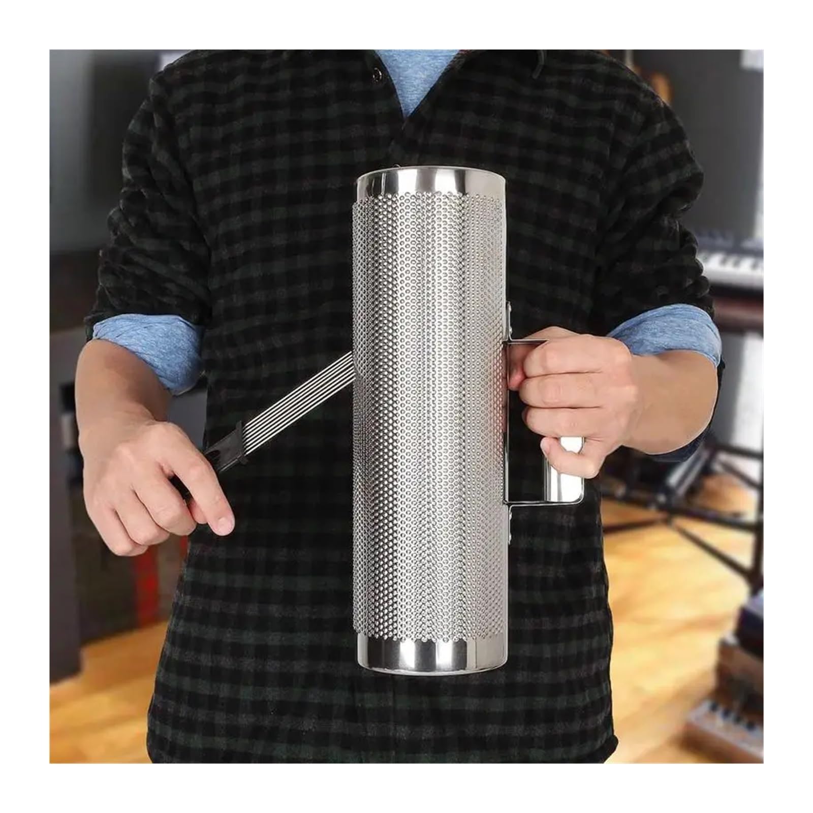 tianwandong Ensemble d'instruments de musique Guiro en acier inoxydable avec grattoir Outil de formation musicale multifonctionnel avec ergonomie(4 x 12 inches)