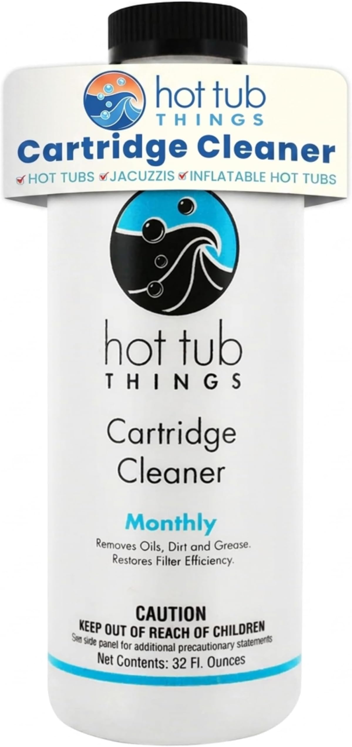 Hot Tub Things Spa Filter Cartridge Cleaner 32 Ounce - Designed for Removal of Oils, Dirt, Grease and Soaps, Deodorize and Protects, Deep Cleaning, Extends Filter Lifespan, Easy to Use Formulation