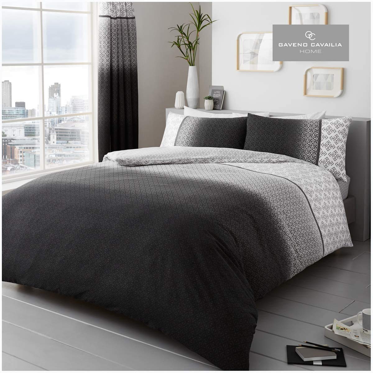 Gc Gaveno Cavailia Ombre-Grey Wave Ombre Duvet Cover, Cosy Reversible Bedding Double Bed Set With Pillowcases, Grey