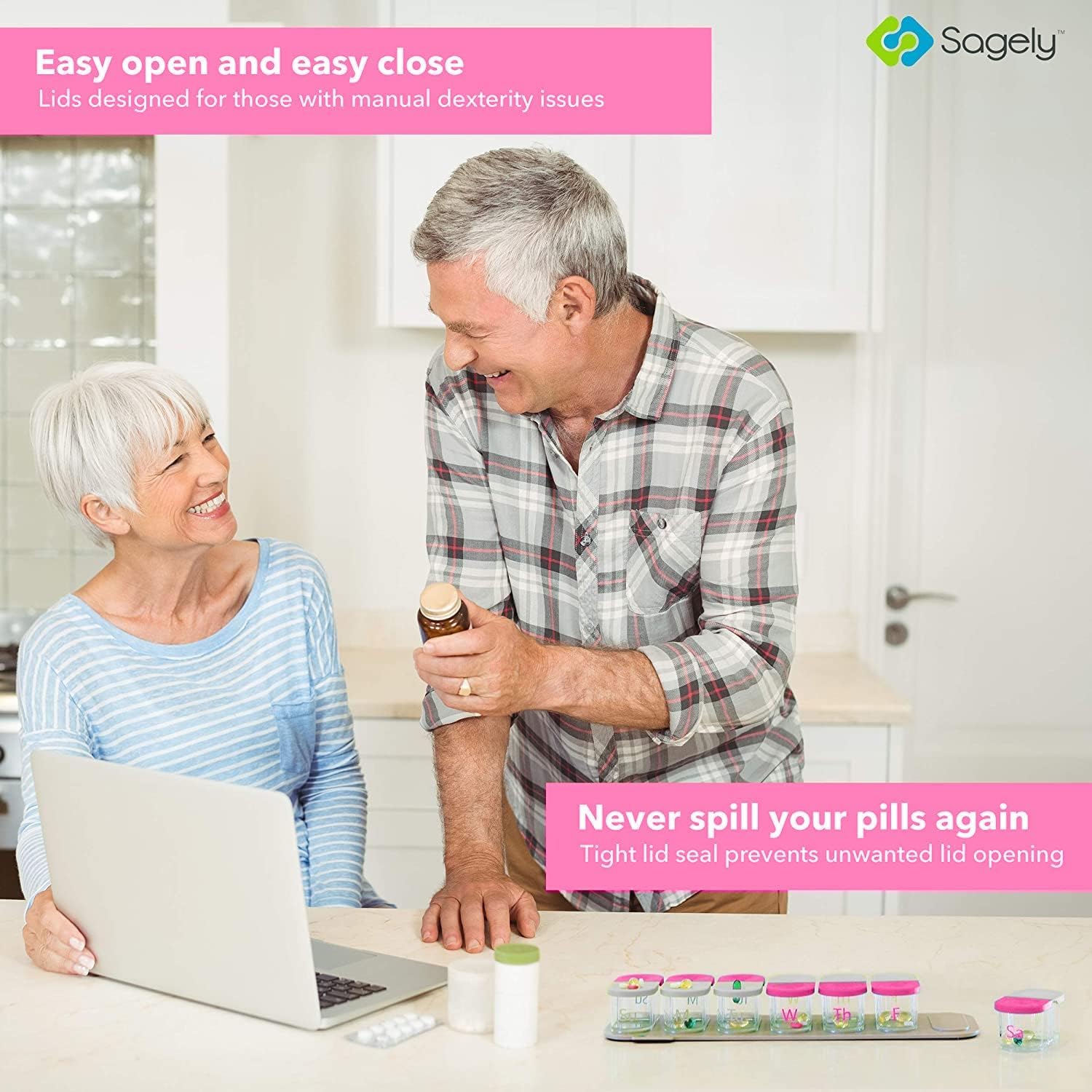 Sagely Smart XL - Pastillero semanal para 7 días 2 veces al día con aplicación de alarma de recordatorio gratuita (lo suficientemente grande como para adaptarse a aceite de pescado, aceite de hígado