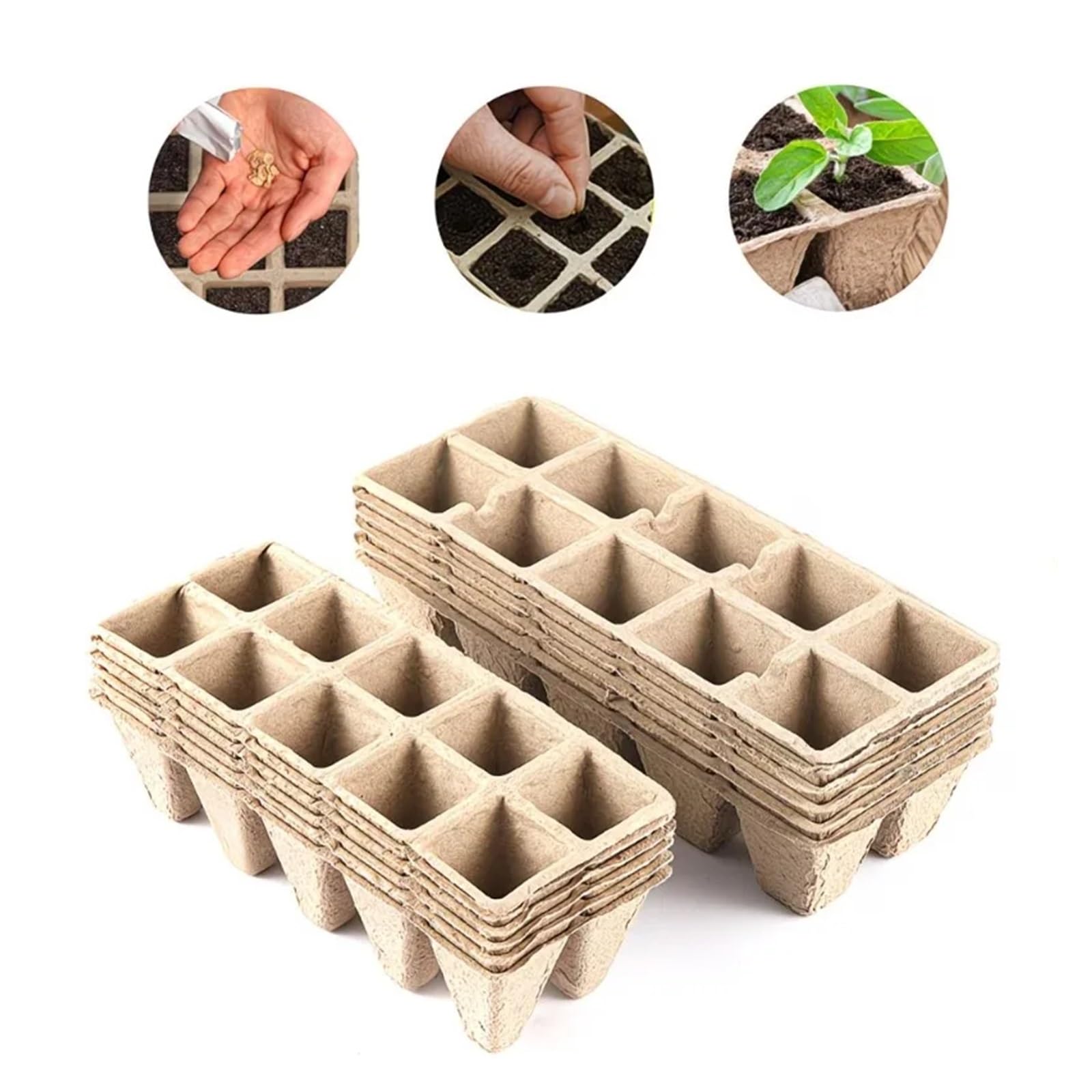 Plaque Semis Plateaux de semis, conteneurs, gobelets à pulpe, Outils de Germination des Plantes de Jardin, 20/40 pièces(Brown-40PCS 3)