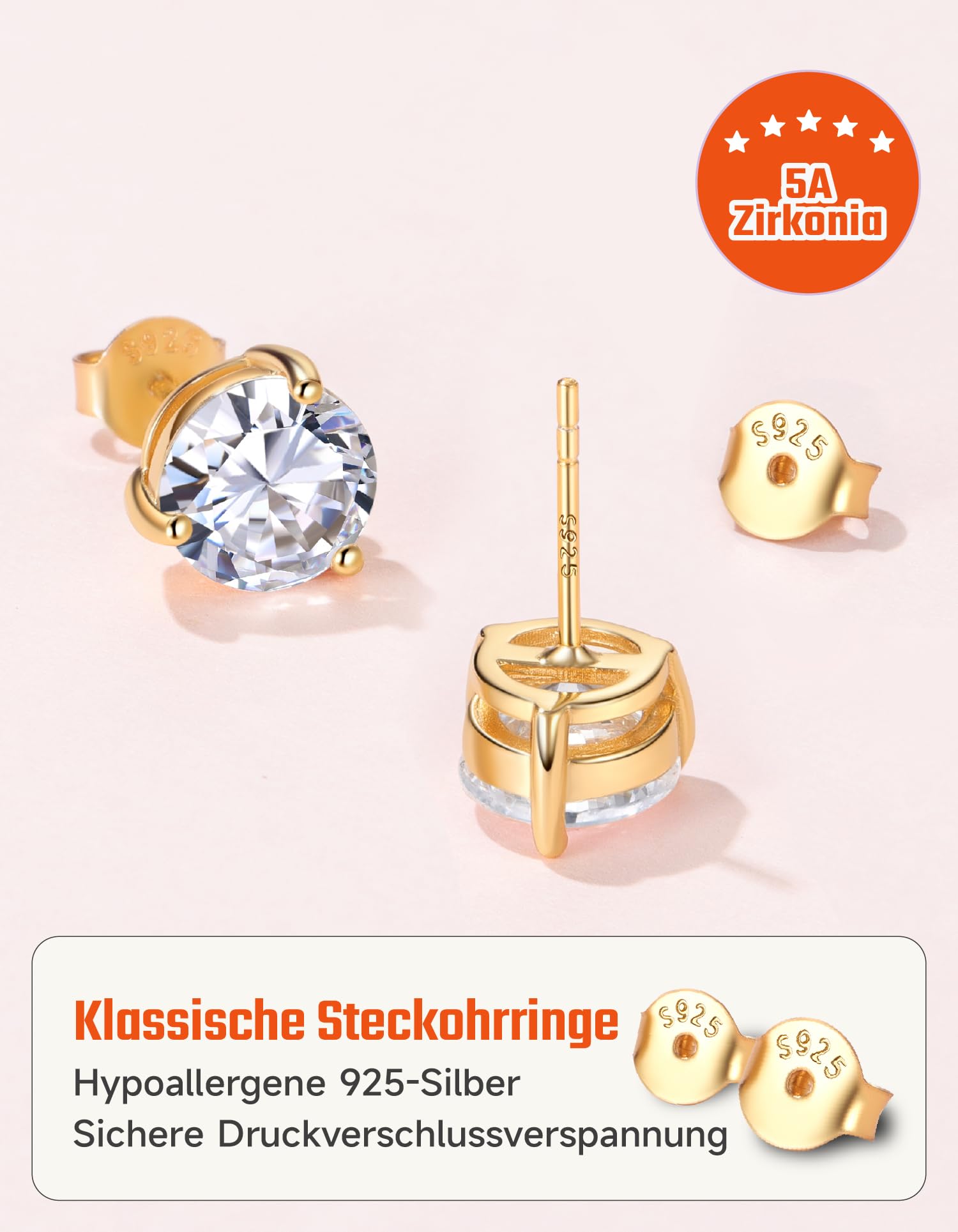 JustBeingCute Ohrringe Gold 585 Vergoldet Ohrstecker Silber 925 Zirkonia | Ohrstecker Gold mit Stein Geburtsstein Rot Grün Hypoallergen Stecker Schmuck Damen Geschenk für Frauen 4/5/6/6.5/7.5/8 mm