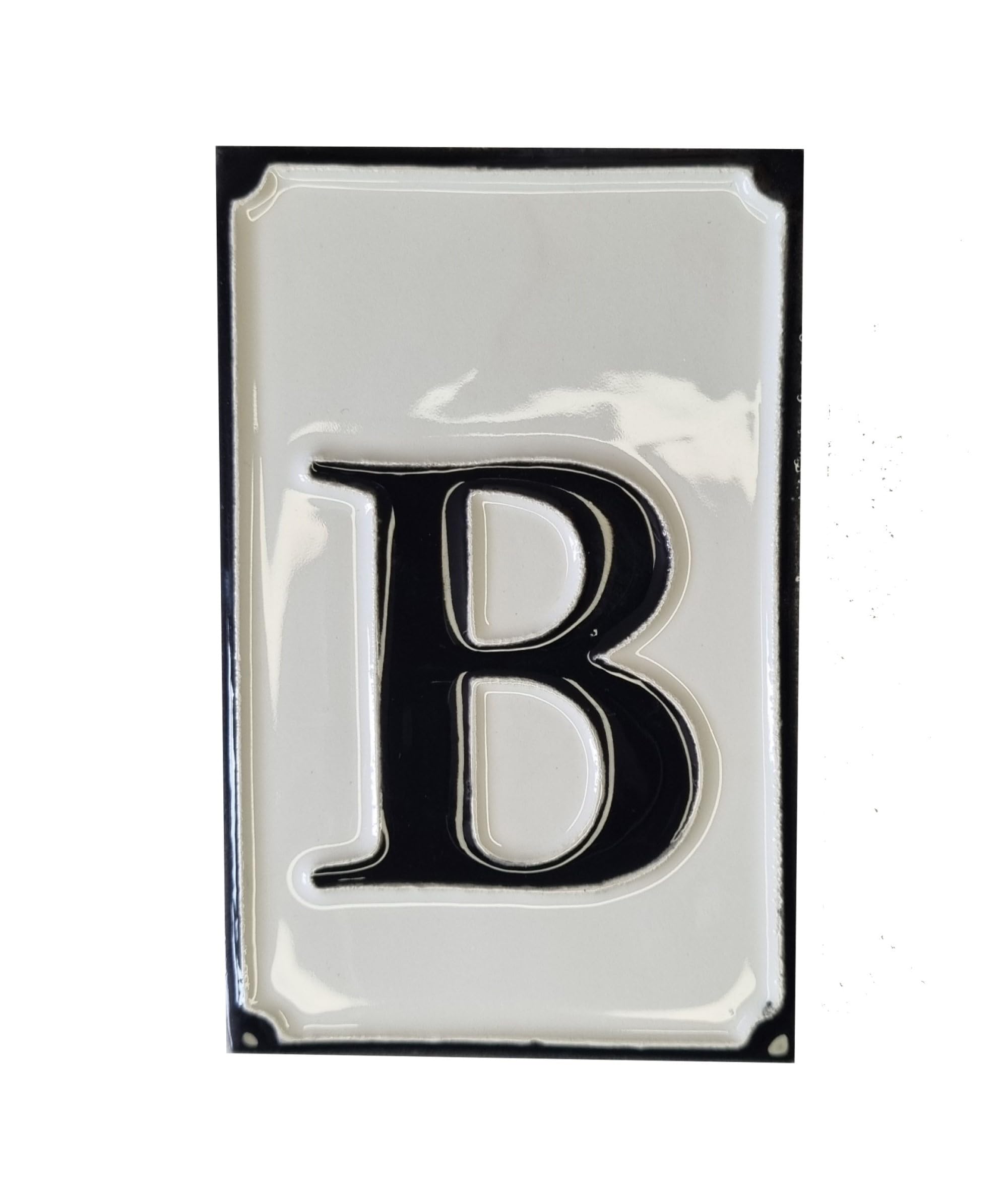 Hand-painted Italian-styled Black and White Ceramic Custom House Address Numbers Tiles 11 x7 cm (Letter B tile)
