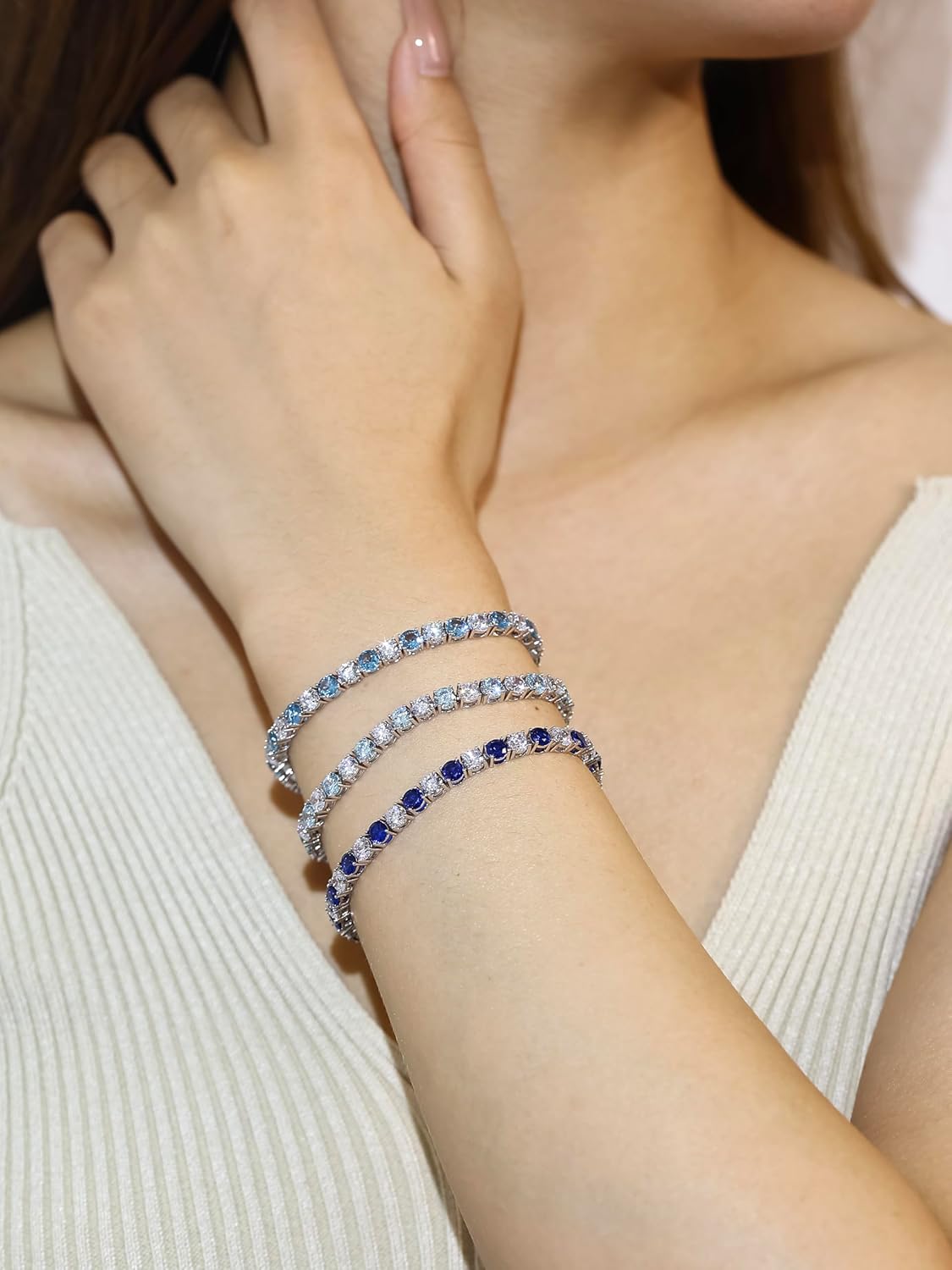 FANCIME Birthstone Tennis Bracelet, Sterling Silver Tennis Bracelets for Women, Fine Jewelry Wedding Bridal Prom Birthday Gift for Women Mom Wife, Length 7.2 Inch, Width 4mm - Image 3