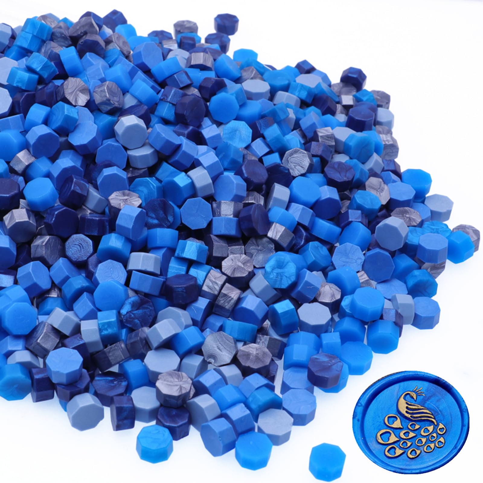 600Pcs Wax Seal Beads, Blue Sealing Wax Beads for Waxseal Stamp, Waxstamp Beads Set with 6 Colors Perfect for Giftsealing, Lettersealing,Wedding Cards