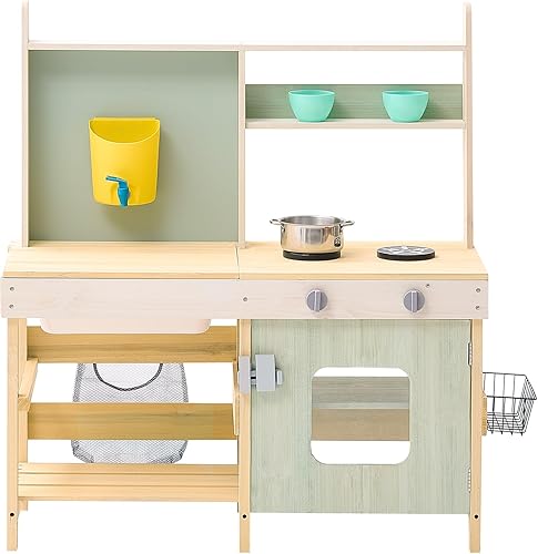 Miniatura 9 de VEVOR Cocina de barro para niños, juego de cocina de juguete de madera, juego de tienda de comestibles al aire libre, cocina de juego de simulación