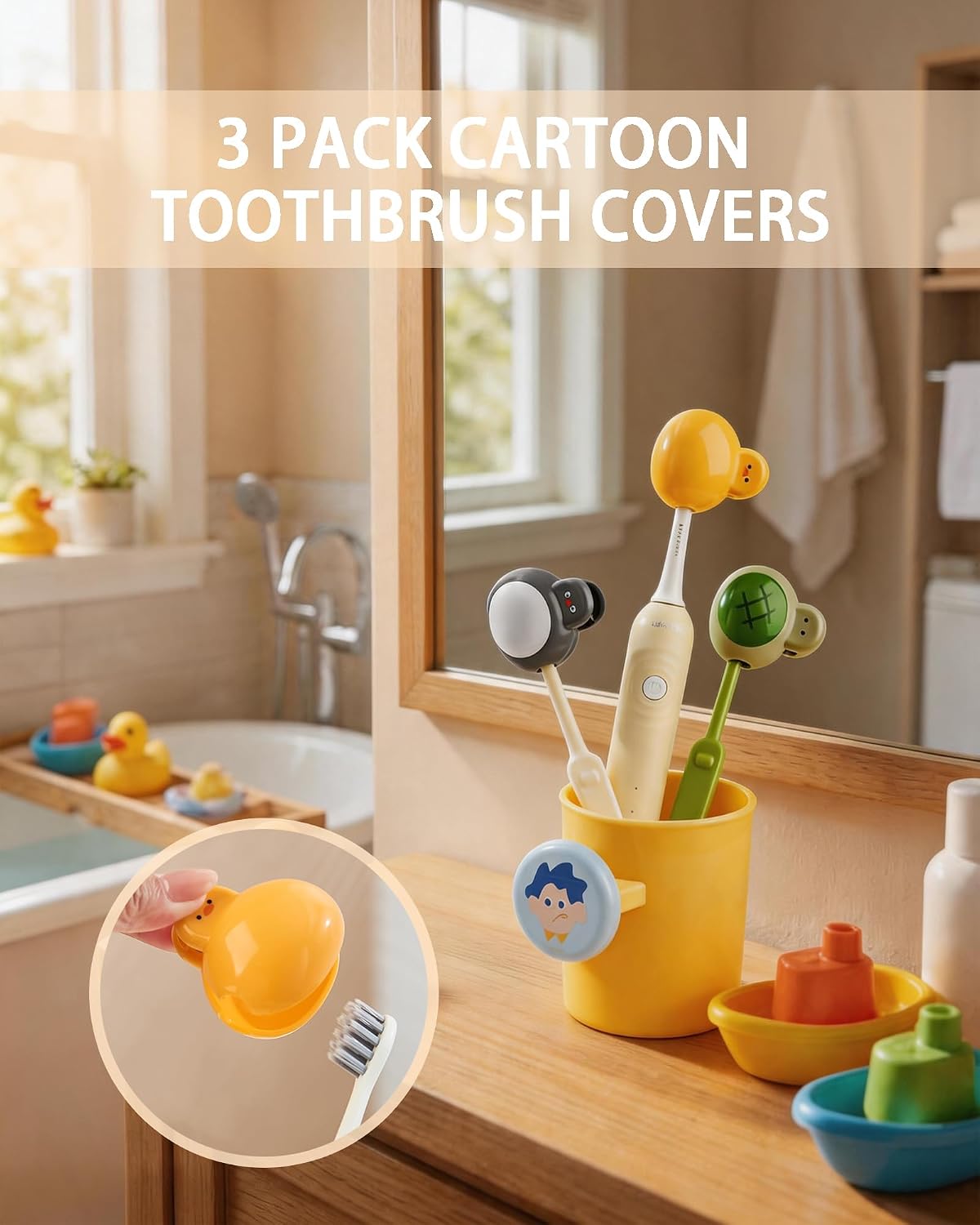 3 Pack Cartoon Toothbrush Covers, Cute Toothbrush Cap for Penguin, Duck & Turtle, Portable Toothbrush Head Protector & Dust Cover for Manual and Electric Toothbrushes, Tooth Brush Cover Cap Set