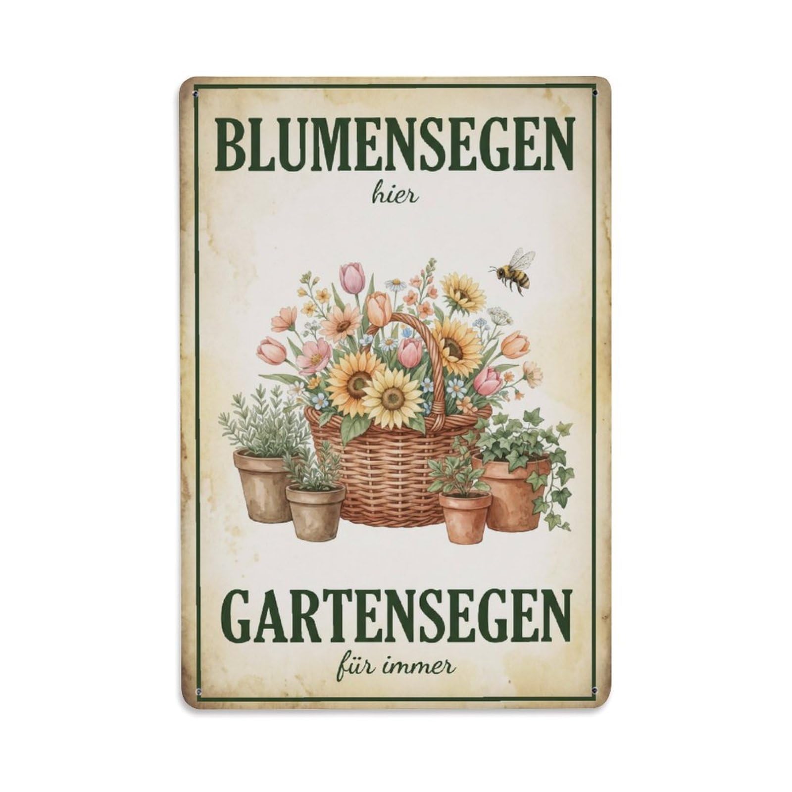 Vintage Funny Garden Flower Blessing Here Rustic Gate Metal Tin Sign Plaque Wall Decor for Cafe, Club Bar, Office, Garden Metal Poster 8x12Inch