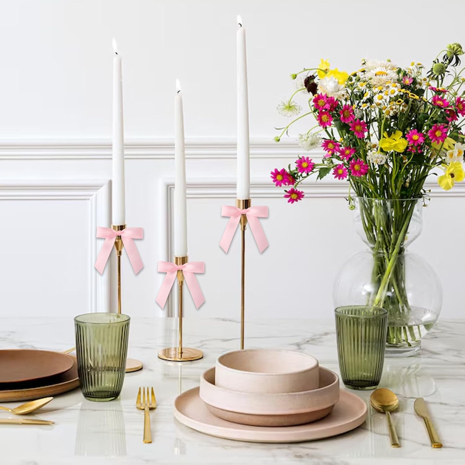 50 Pcs Pink Satin Ribbon Twist Tie Bows 2.76×2.95 inch – Premade Small Bows for Gift Wrapping Treat Bags Wedding Baby Shower Party Favor Decorations - Image 6