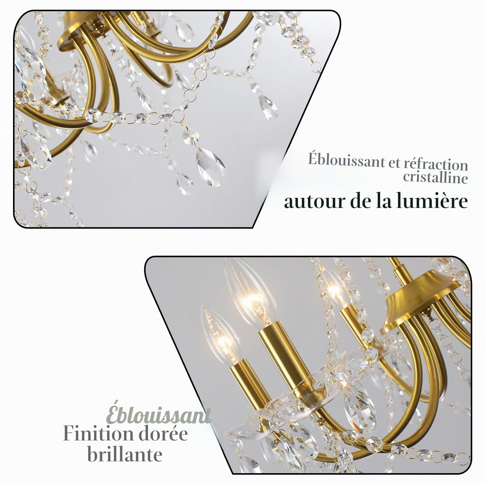 Lustre Cristal Chandelier Doré Lustre Salle à Manger Luminaires IntéRieur Convient Aux Salles à Manger, Salons, Couloirs Et Chambres à Coucher, L 51x H 58, Douille E14 (Ampoule Non Incluse)