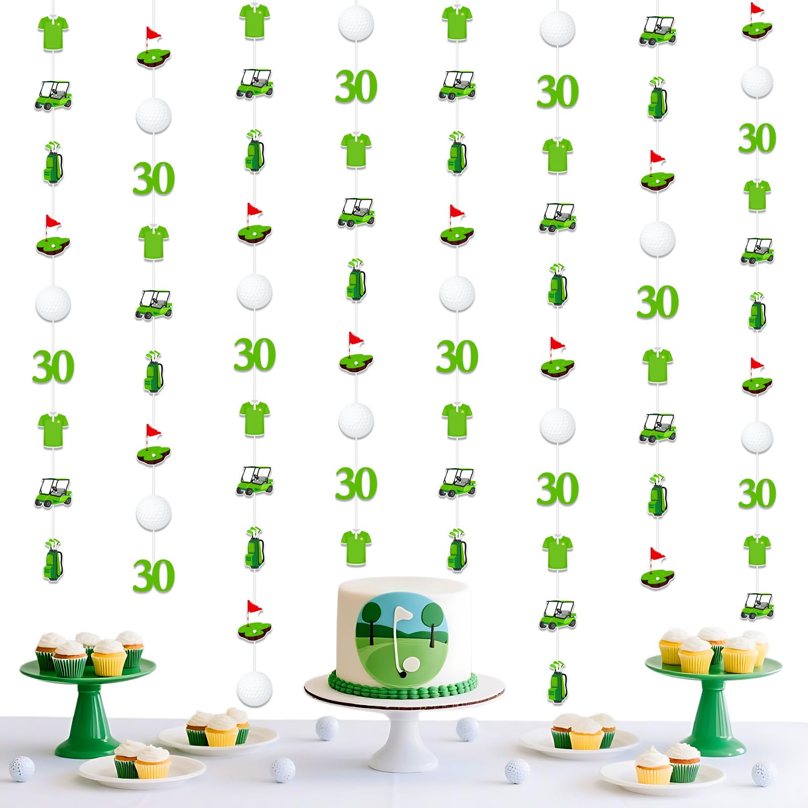 Golf 30th Birthday Party Decorations, 8 Piece Golf Themed Hanging Streamers Banner Sports Theme Wall Decor Paper Garland Banner for Men Him Sports