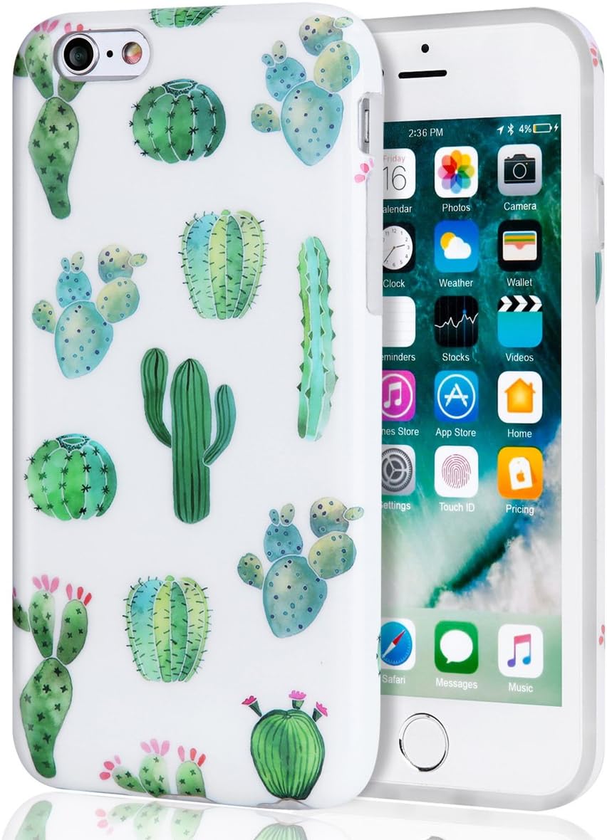 iPhone 6s Plus Case, Cactus iPhone 6 Plus Case for Girls, Women Best Protective Cute Clear Slim Glossy TPU Soft Rubber Silicone White Green Cover Phone Case for Apple iPhone 6 Plus/iPhone 6s Plus