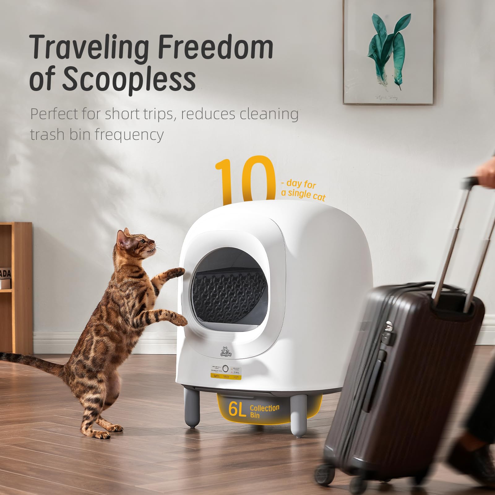 Self Cleaning Litter Box, Automatic Cat Litter Box with APP Control, Smart Safety Sensors for Multiple Cats, Odor-Free Waste Disposal with Cat Litter Tracker, Includes 1 Trash Bags - image 6