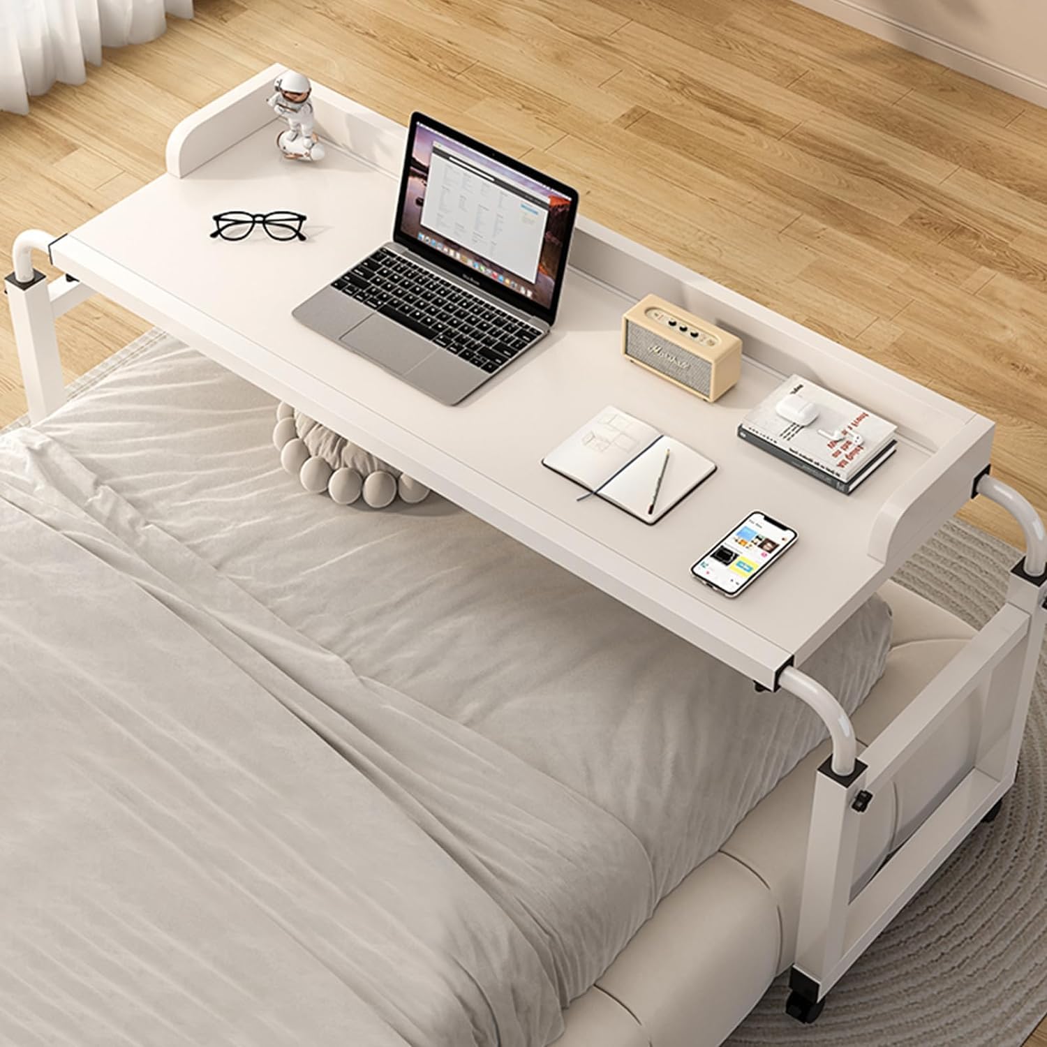Table de chevet réglable en hauteur et largeur à roulettes pour lit King
