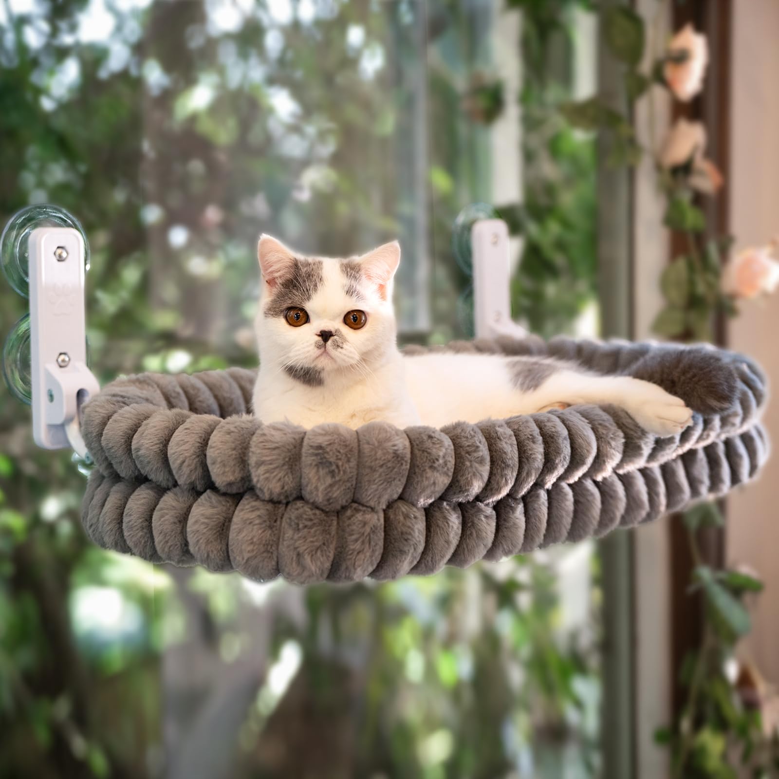 Photo 1 of **MISSING PIECES**CHEERPALS Cat Window Perch for Indoor Cats Hammock for Window with Reversible Cushion, Foldable Cat Window Bed for Large Cats and Kittens(Grey,Large)