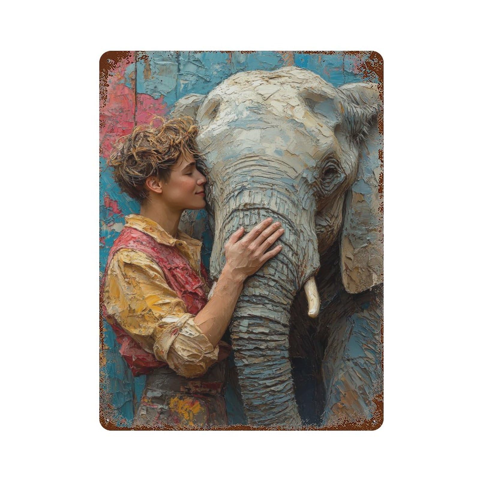 Garage Style Woman And Elephant Rustic Tin Plaque 15.7"x11.8", Classic Wall Plaque for Bar And Workshop