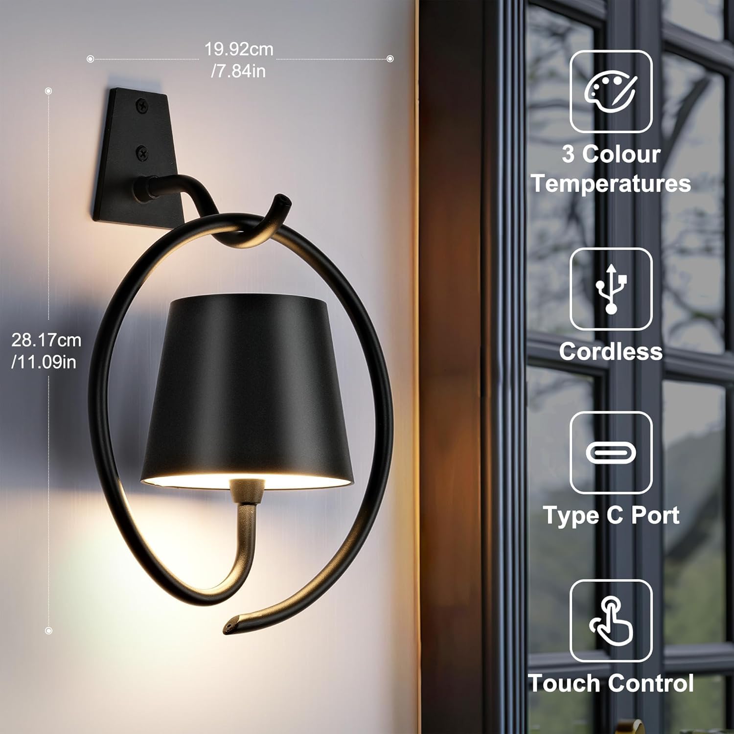 Applique da Parete a Batteria, luci LED Ricaricabili per Interni, luci LED Wireless, lampade LED Impermeabili per Camera da Letto e Soggiorno, Certificazione CE UE.