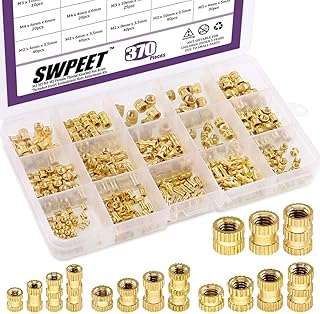370Pcs 4 Values M2 M3 M4 M5 Female Thread Knurled Nuts Brass Threaded Insert Embedment Nuts Hydraulic Welded Joint Injection Molding Assortment Kit Perfect for 3D Printing Injection Molding
