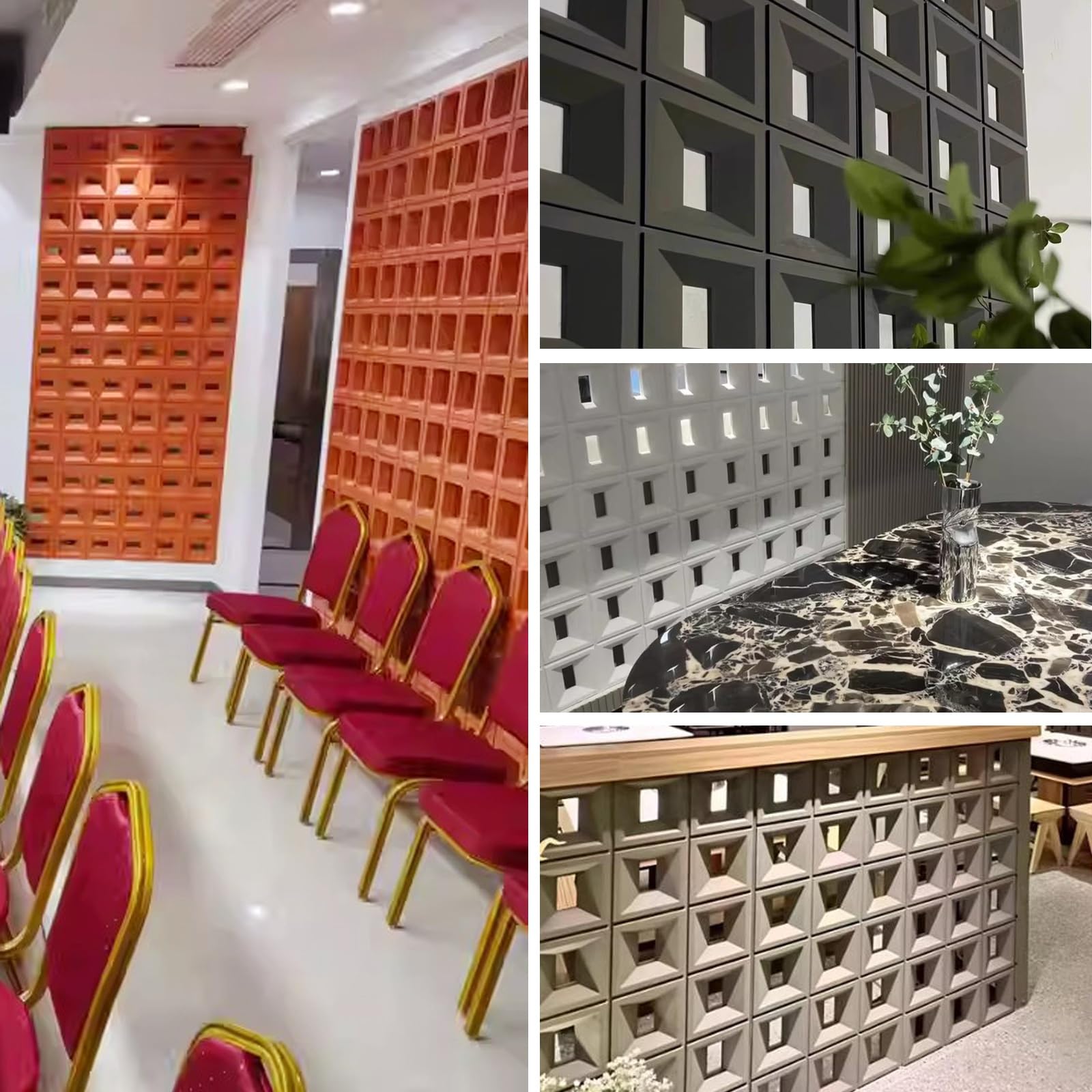 Tabique de Poliuretano Hueco, Panel de tabique de ladrillo Hueco de ABS/PU - Componentes Decorativos de Doble Cara para Pared de Fondo artística, Elegante diseño Calado para el hogar y la o