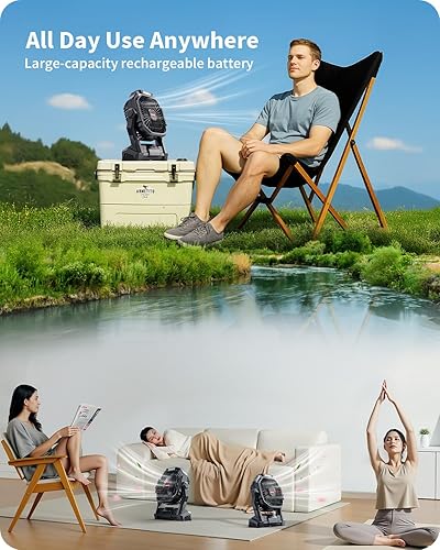 Miniatura 10 de Ventilador portátil con pilas, ventilador de campamento recargable de 20000 mAh con linterna LED, gancho para colgar, equipo de campamento
