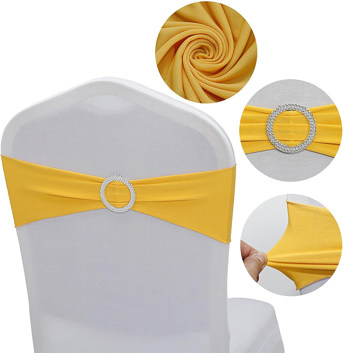 25 PCS Stretch Chair Sashes Bows Chair Bands with Buckle for Wedding Reception Hotel Banquet Birthday Party Decorations (Yellow)