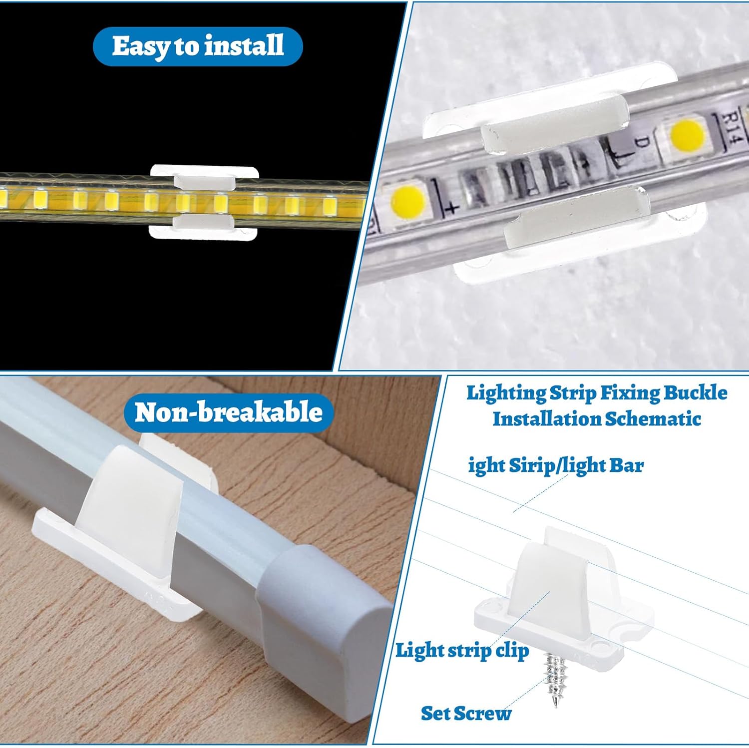 Nogeqi 30PCS LED Strip Light Clips with Screws, Waterproof LED Strip Mounting Clips Holder Mounting Bracket Fixing Clamps Suitable for 5mm to 6mm Wide Neon Lighting (Translucent)