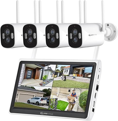 Sistema de cámara de seguridad inalámbrica 2K con monitor, sistema de vigilancia WiFi todo en uno, NVR de 10 canales integrado de 10.1 pulgadas, 4