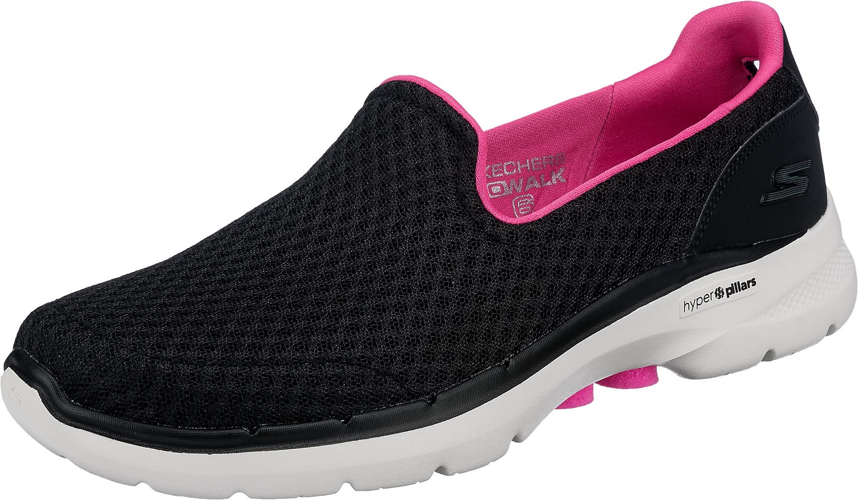 Women's Wide Fit Skechers 124508 Go Walk 6 Big Splash Trainers - Black/Hot Pink, Black/Hot Pink / 3 / 2E