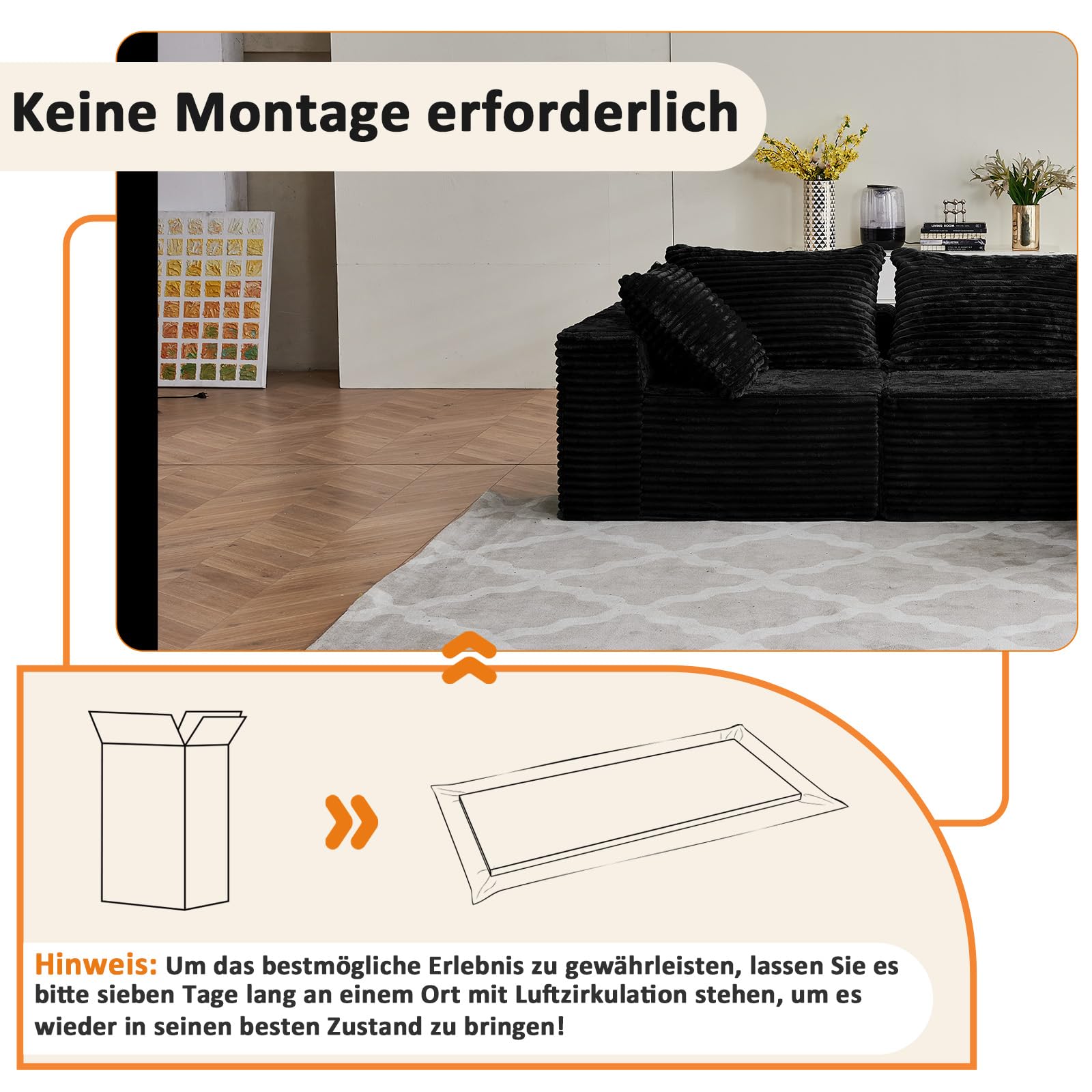 Vamcheer Modulares Ecksofa mit Schlaffunktion – L-Form Sofa als Wohnlandschaft, Big Sofa im Cloud Couch und Boneless Couch Design, Sofas & Couches fürs Wohnzimmer, Schwarz