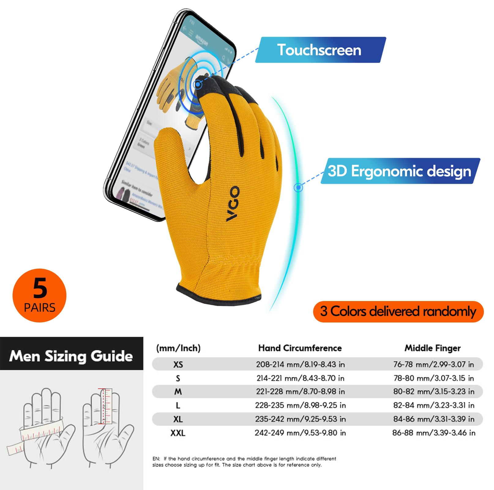 Vgo 5-Pairs High Dexterous Work Gloves For Men Women Breathable Light Duty Excellent Grip Value Pack L 5 — view 6