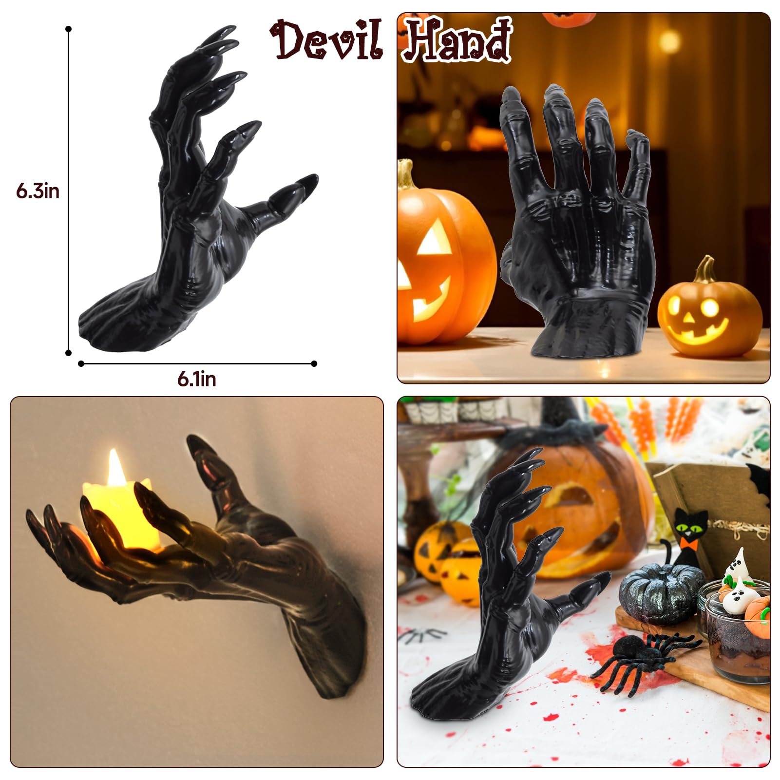Dekoracje na Halloween Gotycki wystrój wnętrz: zestaw 3 naściennych przerażających sięgających dłoni z zapalonymi świecami do gotyckich dekoracji ściennych