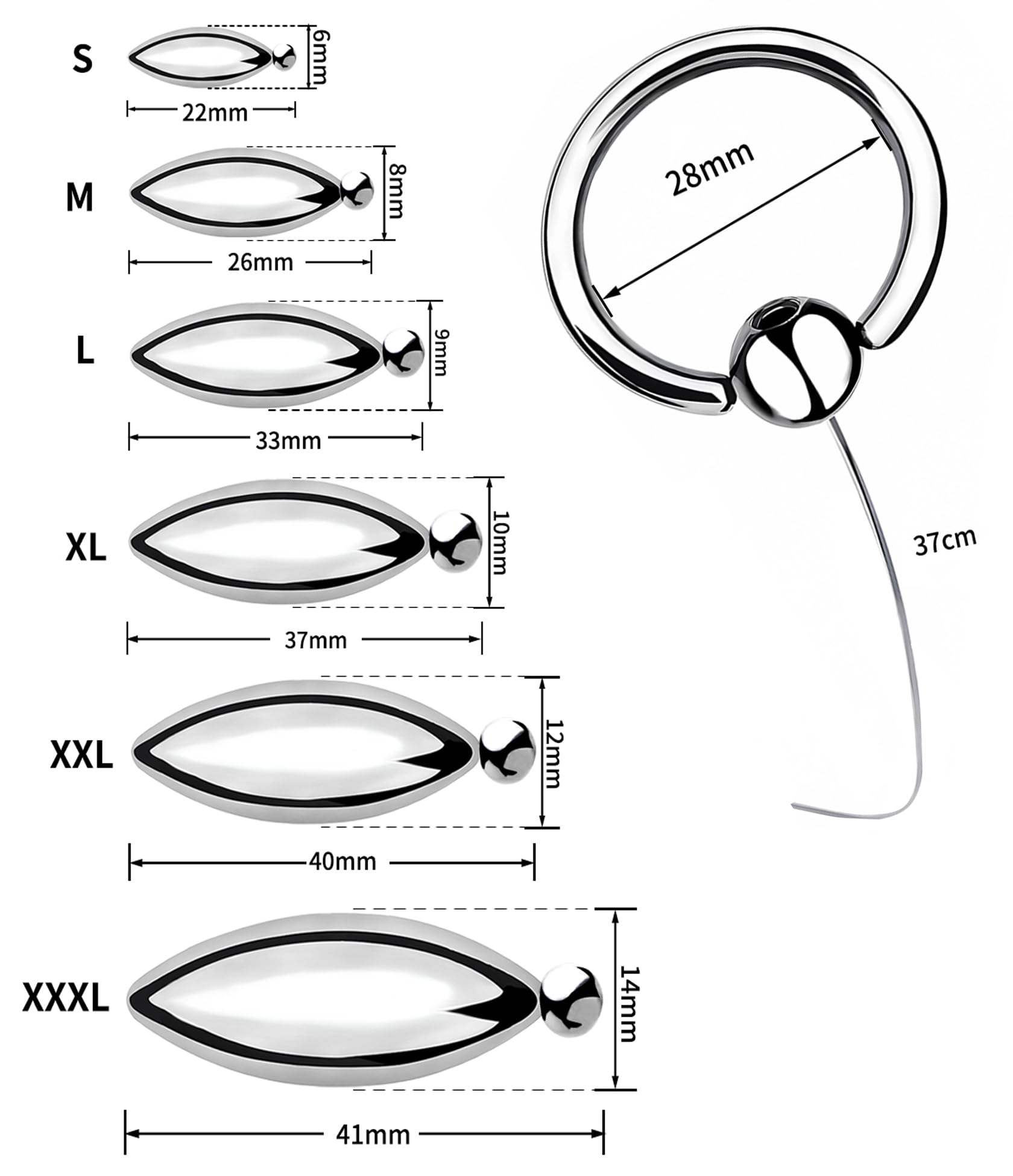 Spina del pene dilatatori uretrali dell'uretra a sfera in acciaio inossidabile con anello di trazione(6 Stück)