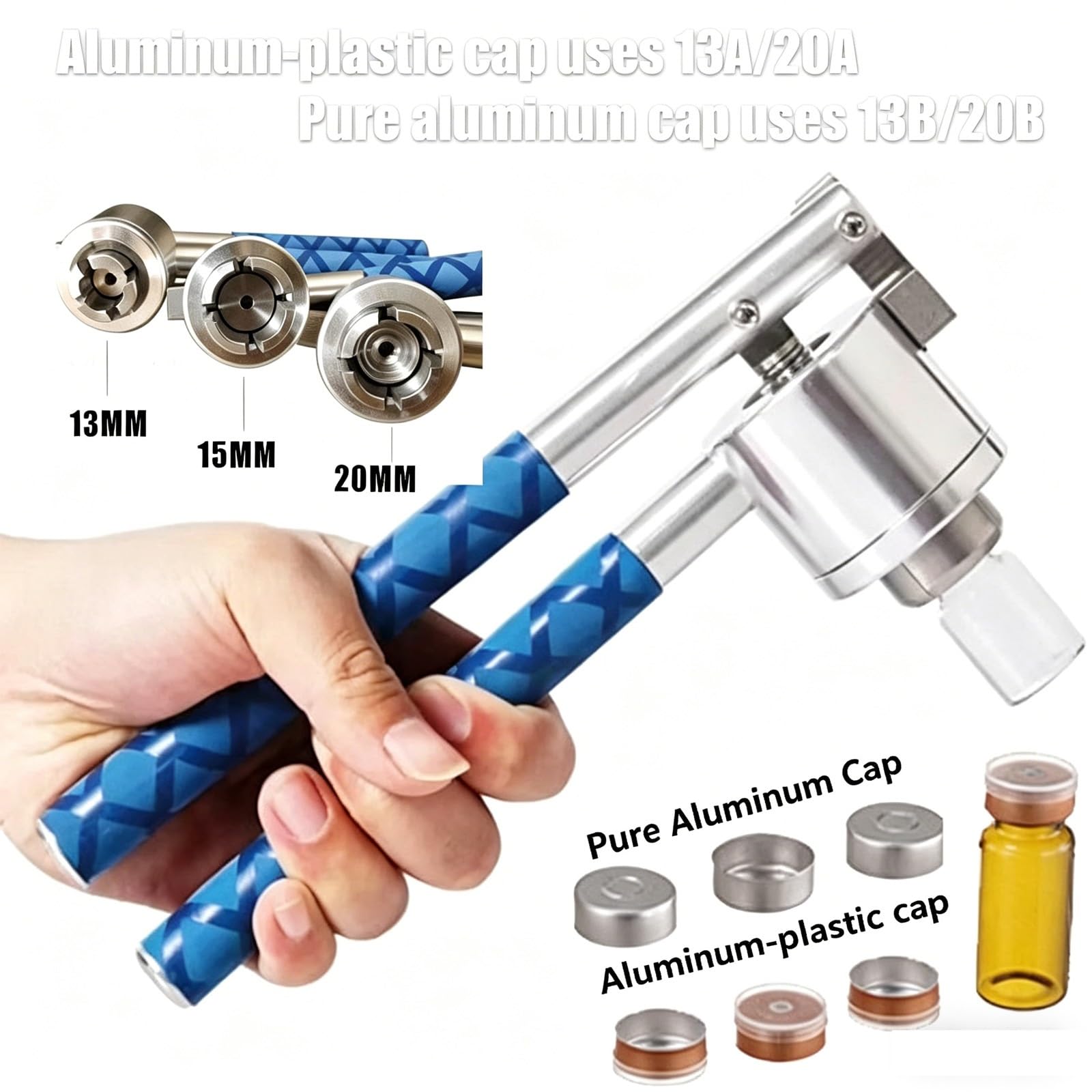 Manuelle Vial Crimper Versiegelung für 13 mm, 15 mm, 20 mm Flaschen – Edelstahl-Flaschenverschluss mit rutschfestem Griff für Parfüm, ätherische Öle, DIY