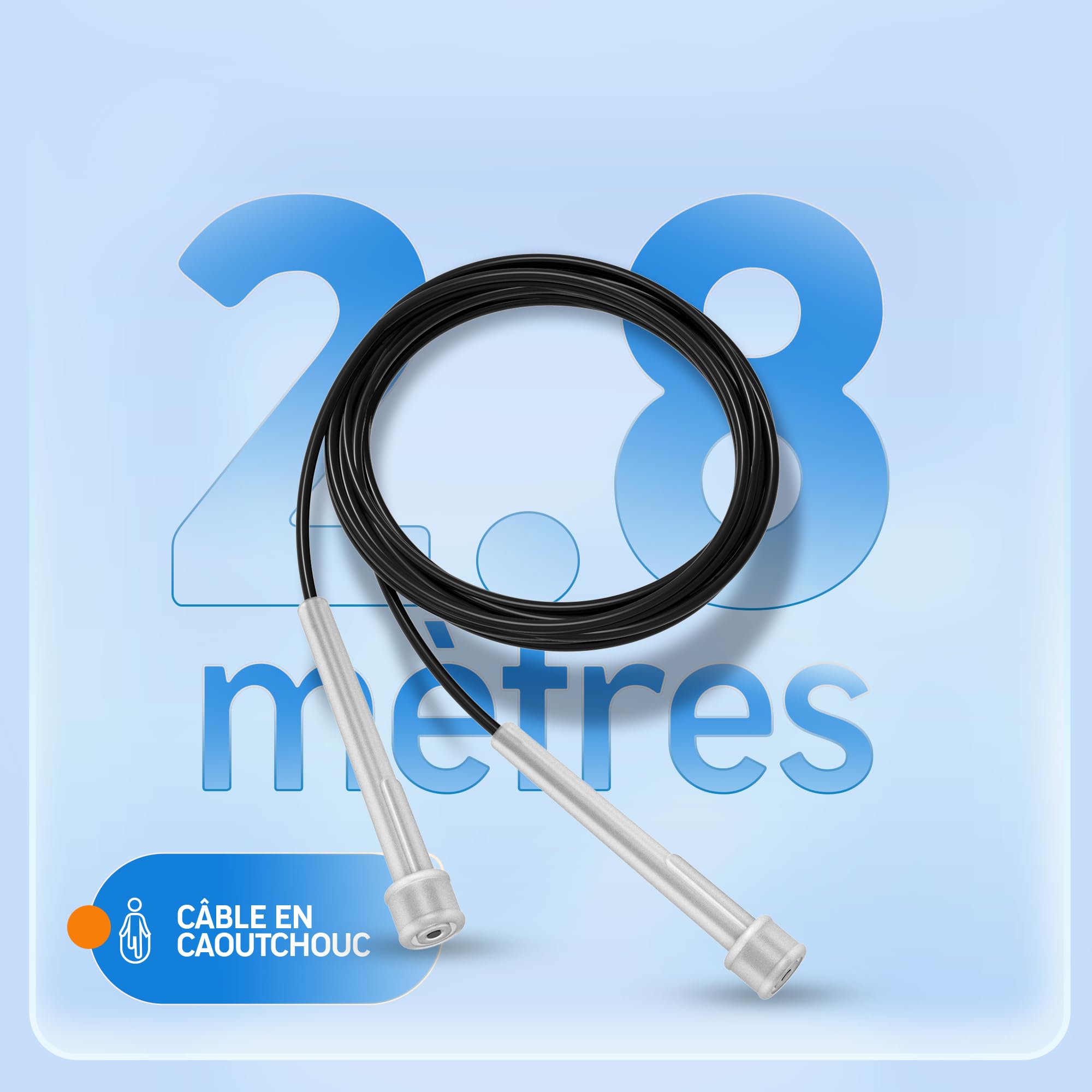Corde a sauter sport, PORTENTUM Corde à Sauter Réglable pour Enfant & Adulte pour Fitness, Crossfit, Sport, Boxe 2.8M